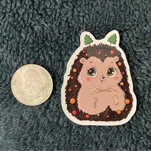 10/$10 Stickers - Kawaii Hedgehog w/ Christmas Lights, Ornaments & Tree Headband